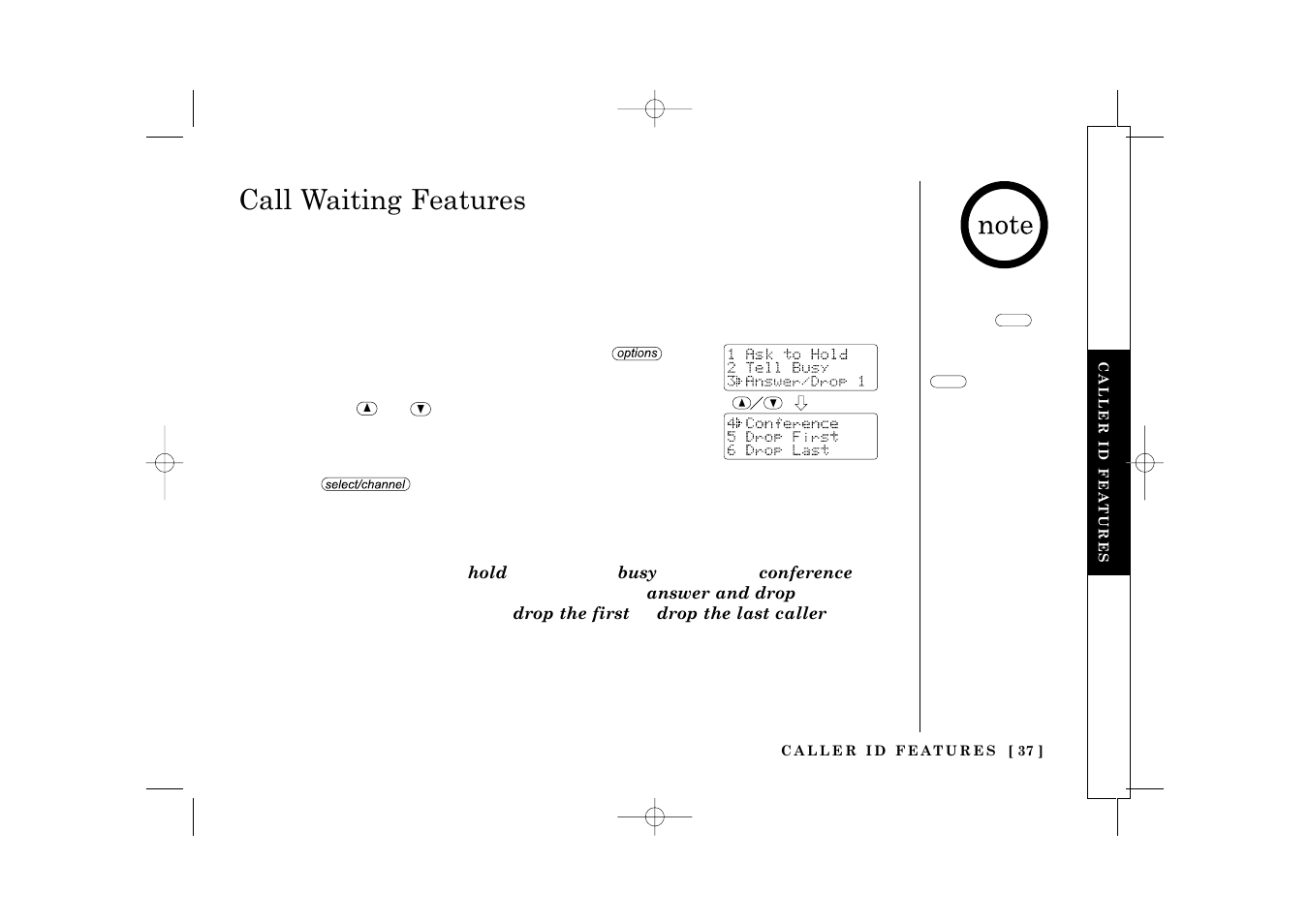 Call waiting features | Uniden TRU 3485 User Manual | Page 39 / 60