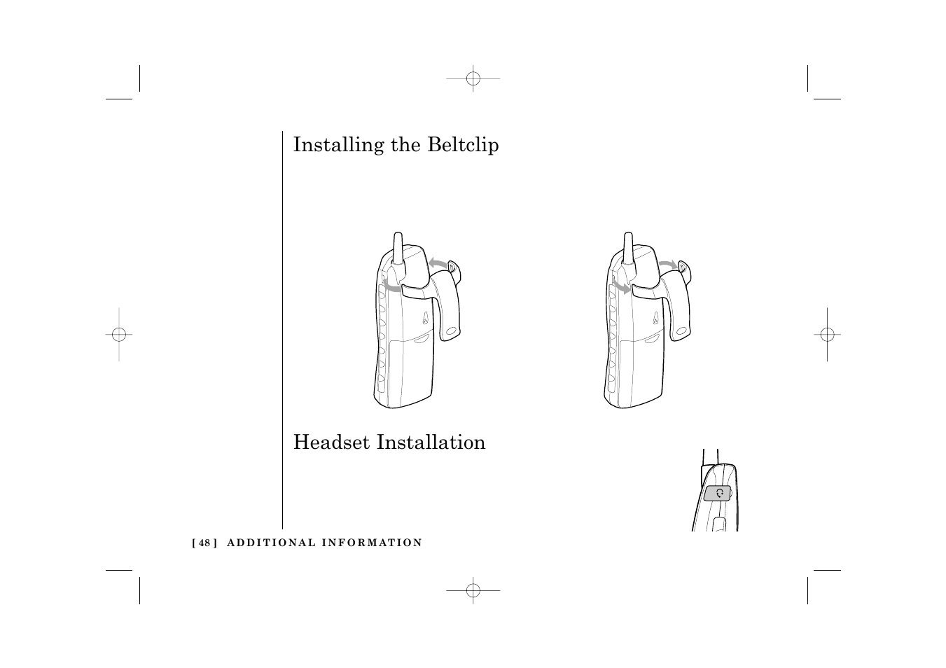 Installing the beltclip, Headset installation | Uniden TRU 3485 User Manual | Page 50 / 60