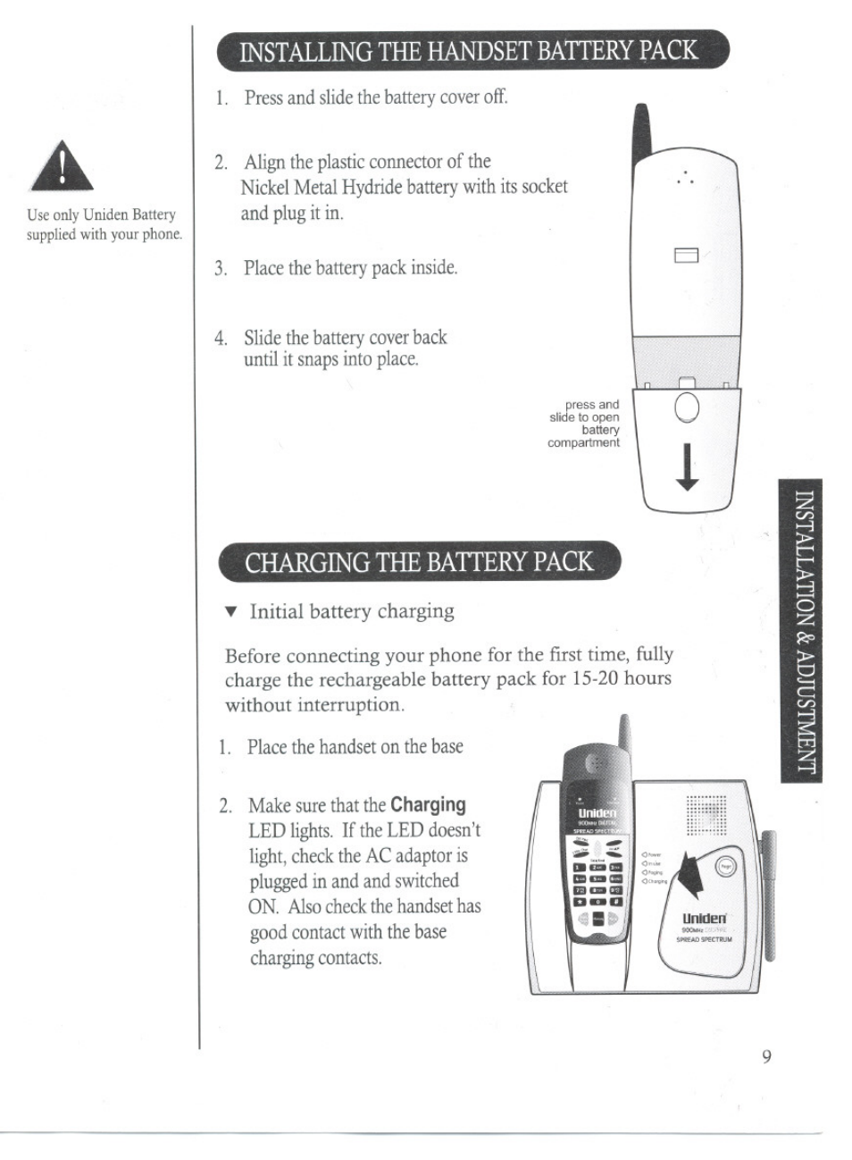 Charging the battery pack | Uniden DS70 User Manual | Page 10 / 23
