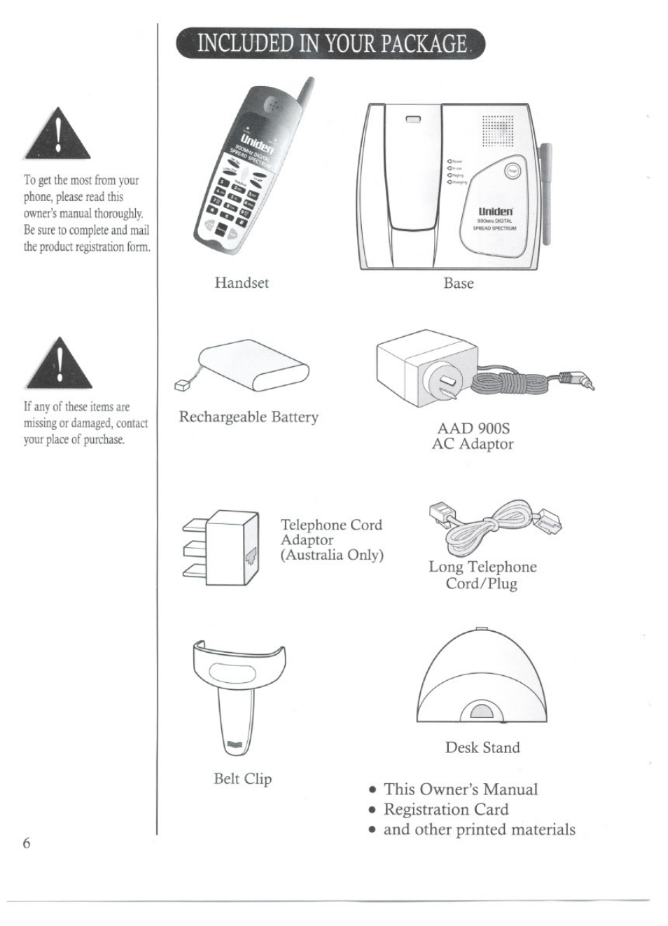 Included in your package | Uniden DS70 User Manual | Page 7 / 23