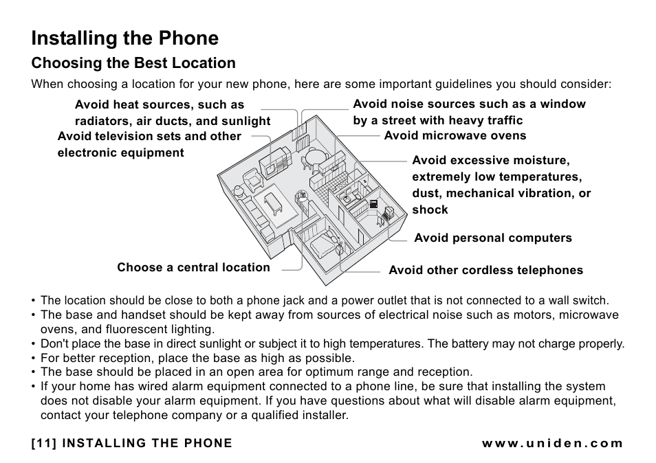 Installing the phone, Choosing the best location | Uniden CEZAI998 User Manual | Page 12 / 76