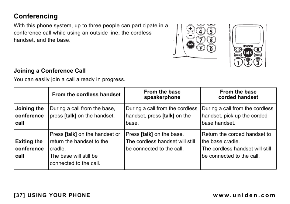 Conferencing | Uniden CEZAI998 User Manual | Page 38 / 76