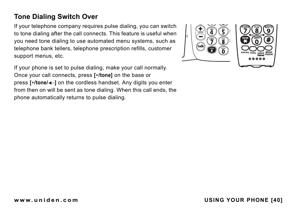 Tone dialing switch over | Uniden CEZAI998 User Manual | Page 41 / 76