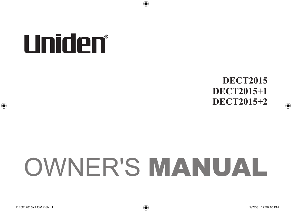 Uniden DECT2015+2 User Manual | 60 pages