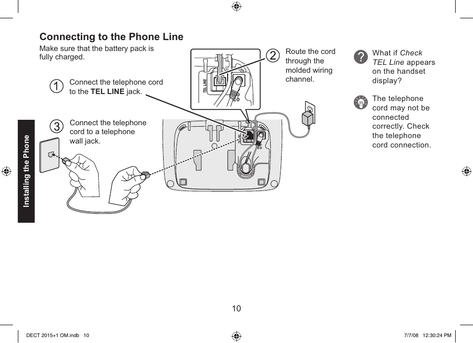 Connecting to the phone line | Uniden DECT2015+2 User Manual | Page 10 / 60