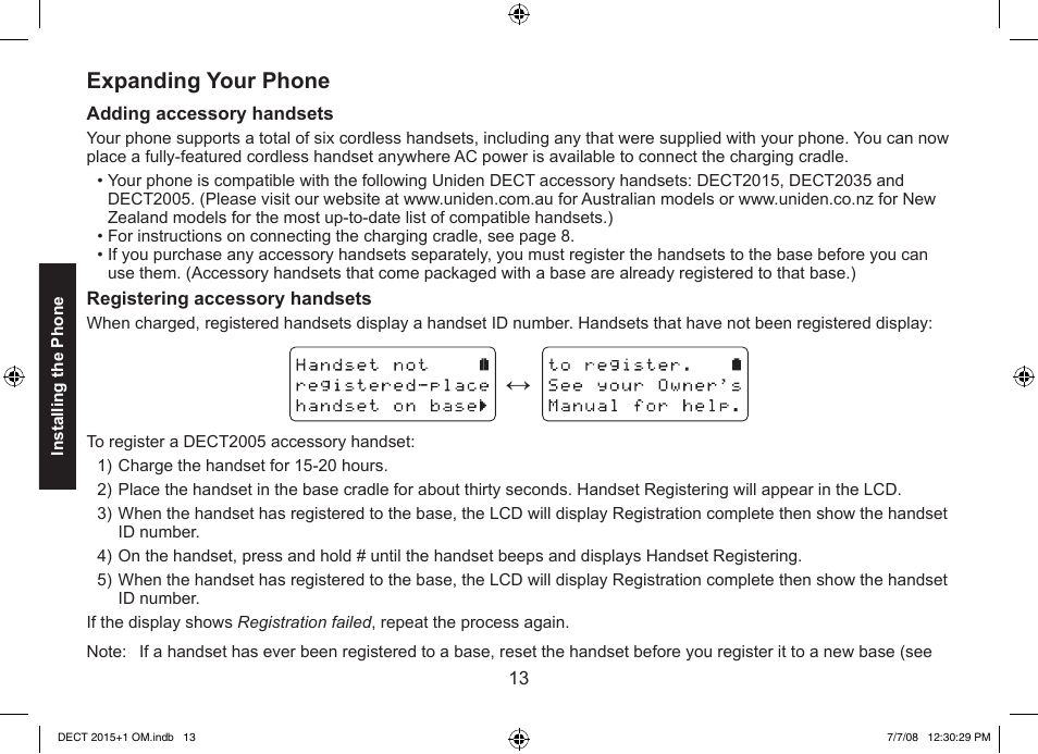 Expanding your phone | Uniden DECT2015+2 User Manual | Page 13 / 60