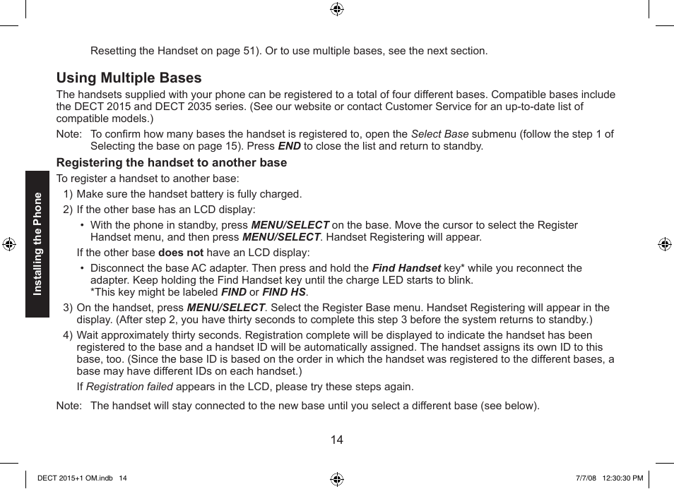 Using multiple bases | Uniden DECT2015+2 User Manual | Page 14 / 60