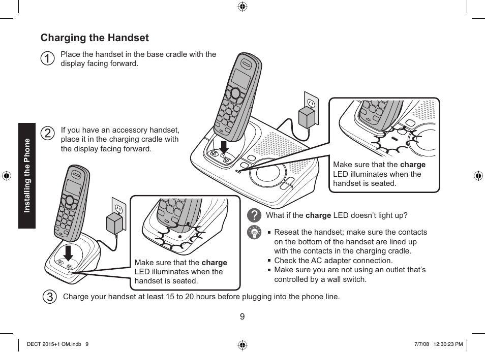 Charging the handset | Uniden DECT2015+2 User Manual | Page 9 / 60