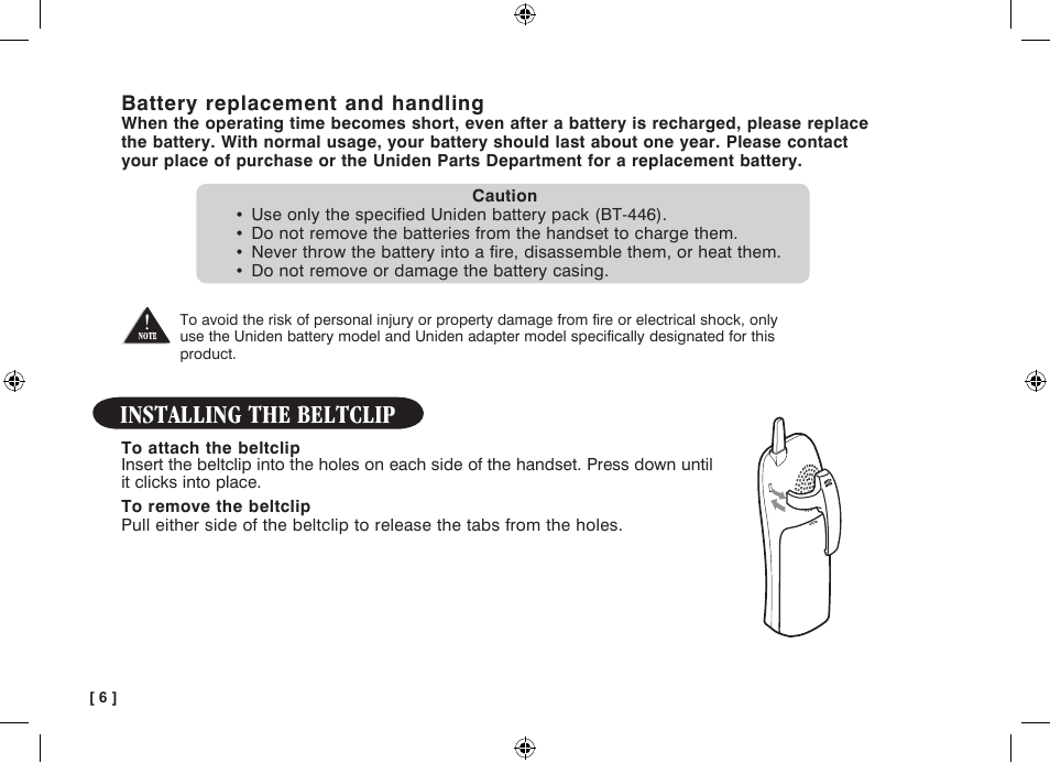 Installing the beltclip | Uniden WDECT 3315 User Manual | Page 10 / 56