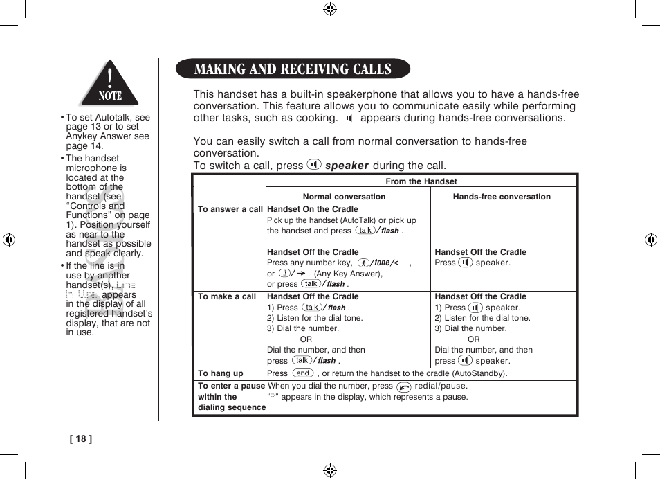 Ba si cs, Making and receiving calls | Uniden WDECT 3315 User Manual | Page 22 / 56