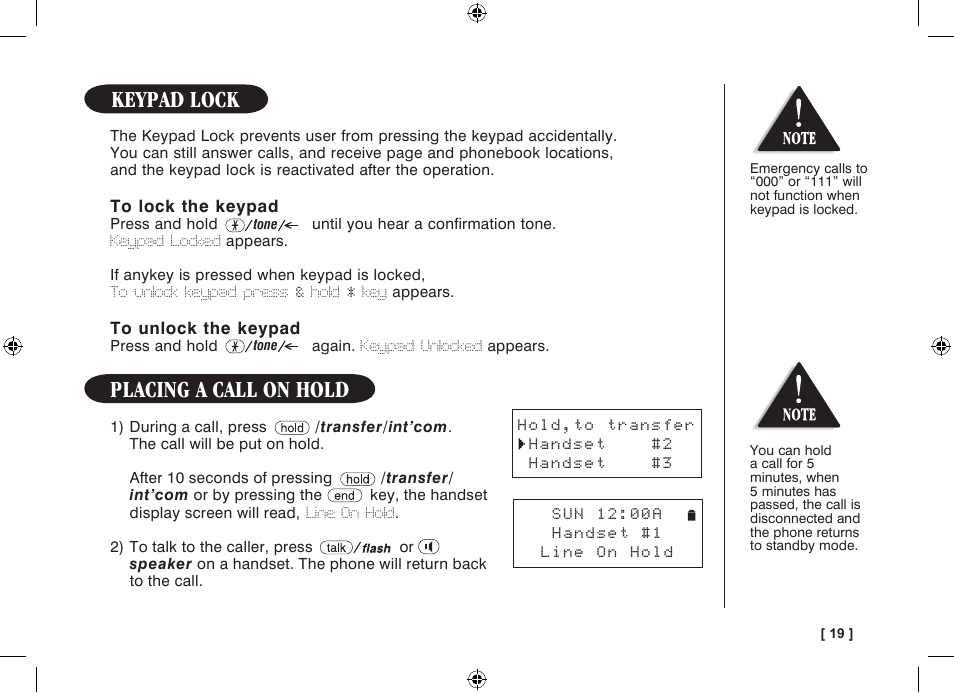 Placing a call on hold keypad lock | Uniden WDECT 3315 User Manual | Page 23 / 56