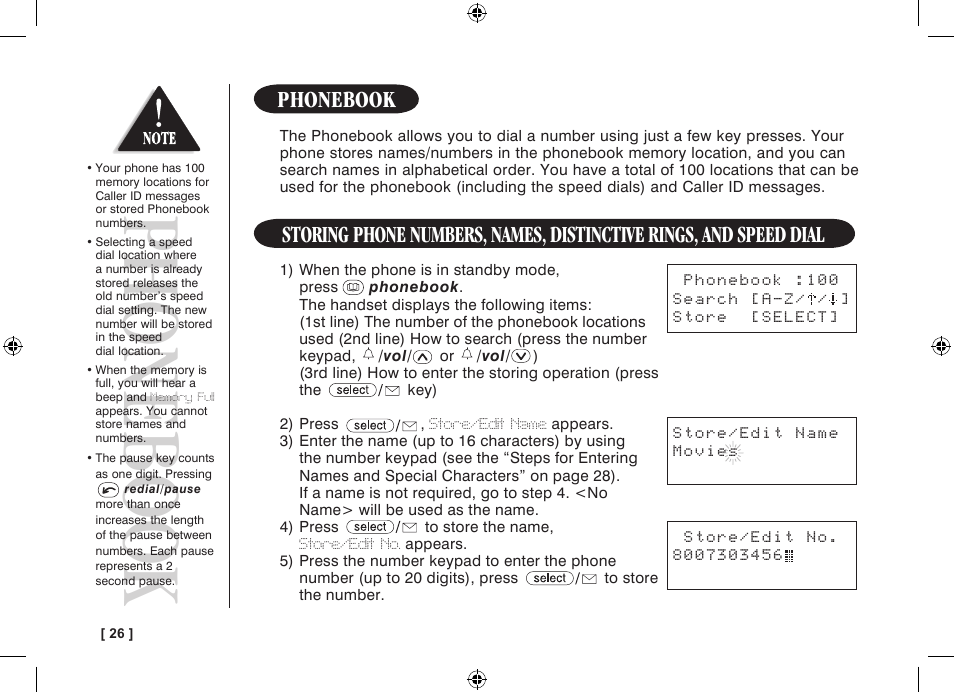 Phonebook | Uniden WDECT 3315 User Manual | Page 30 / 56