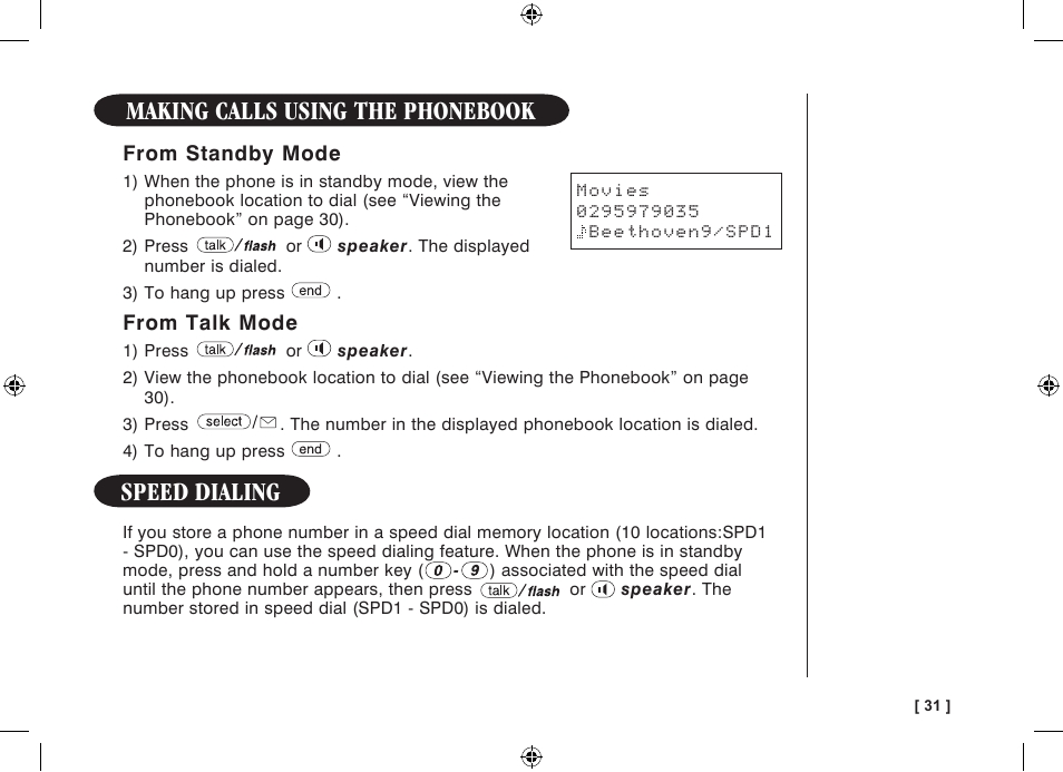 Making calls using the phonebook, Speed dialing | Uniden WDECT 3315 User Manual | Page 35 / 56