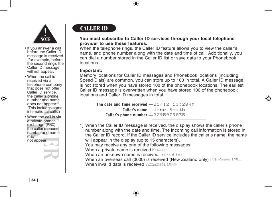 Caller id | Uniden WDECT 3315 User Manual | Page 38 / 56
