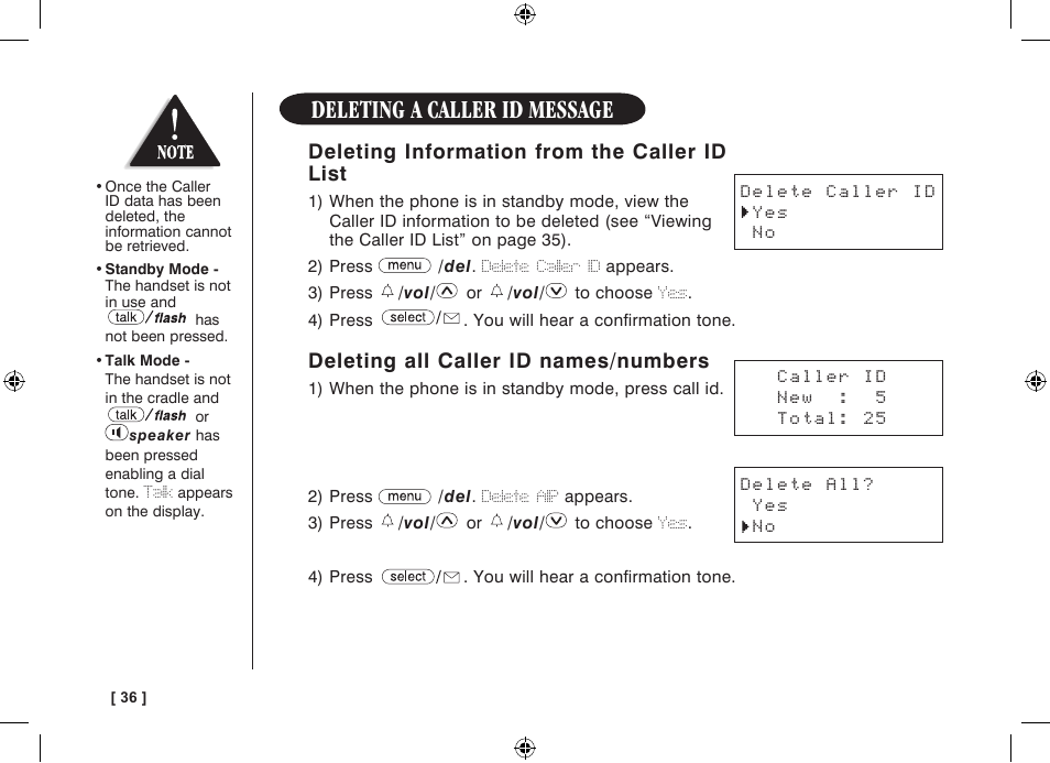 Deleting a caller id message | Uniden WDECT 3315 User Manual | Page 40 / 56