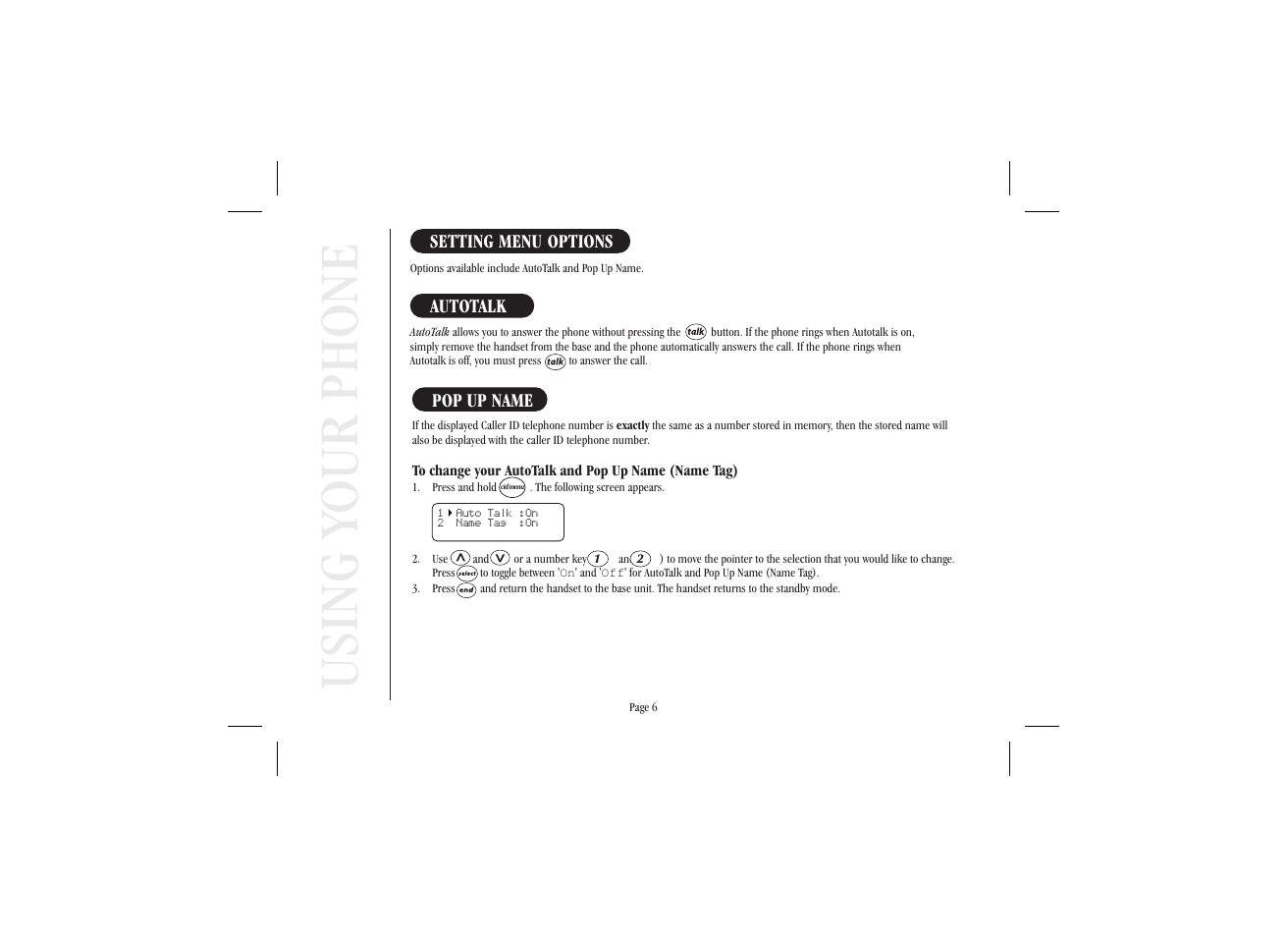 Using your phone | Uniden XS915 User Manual | Page 10 / 24