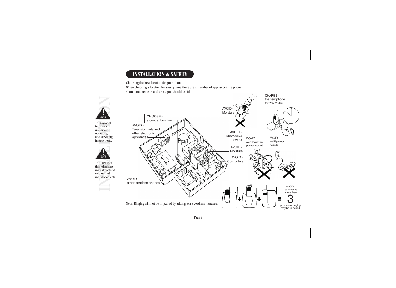 Inst alla tion, Installation & safety | Uniden XS915 User Manual | Page 2 / 24