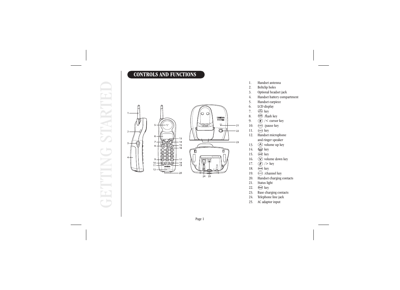 Get ting st ar ted | Uniden XS915 User Manual | Page 5 / 24