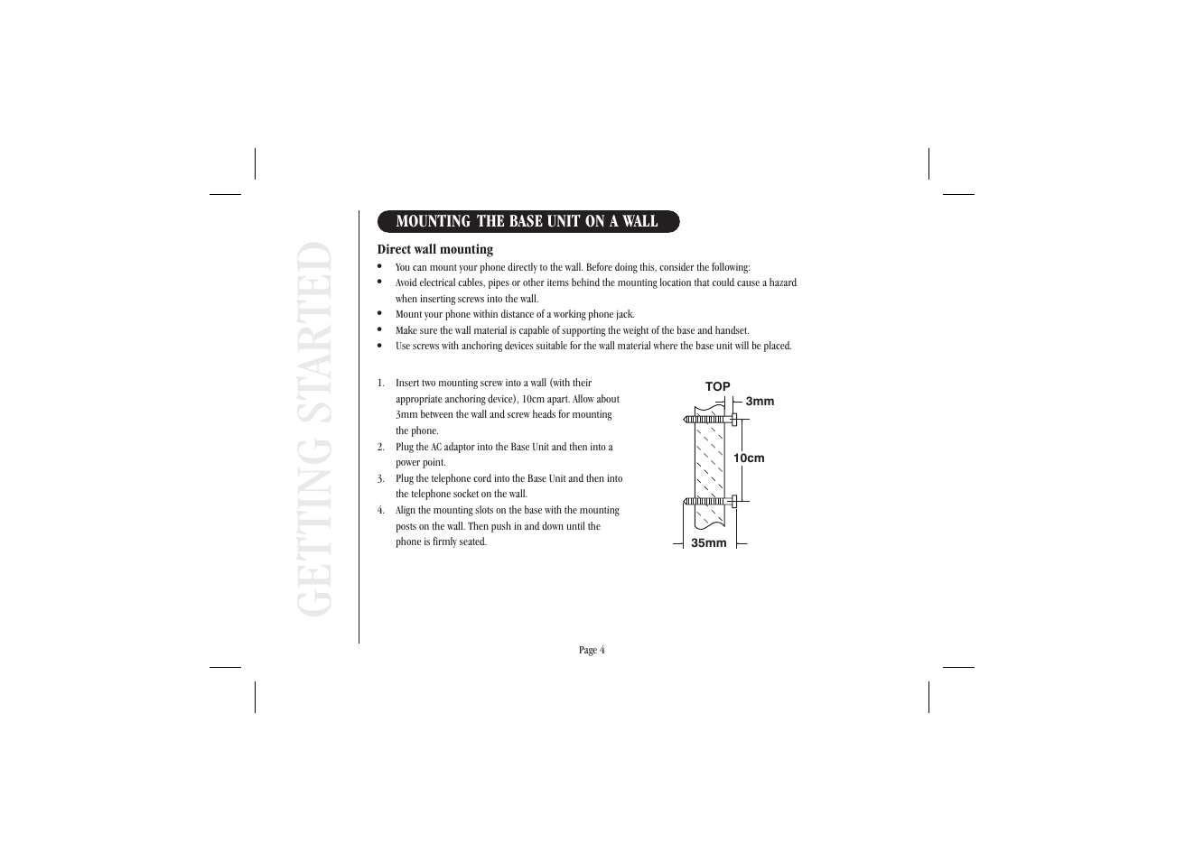 Get ting st ar ted | Uniden XS915 User Manual | Page 8 / 24