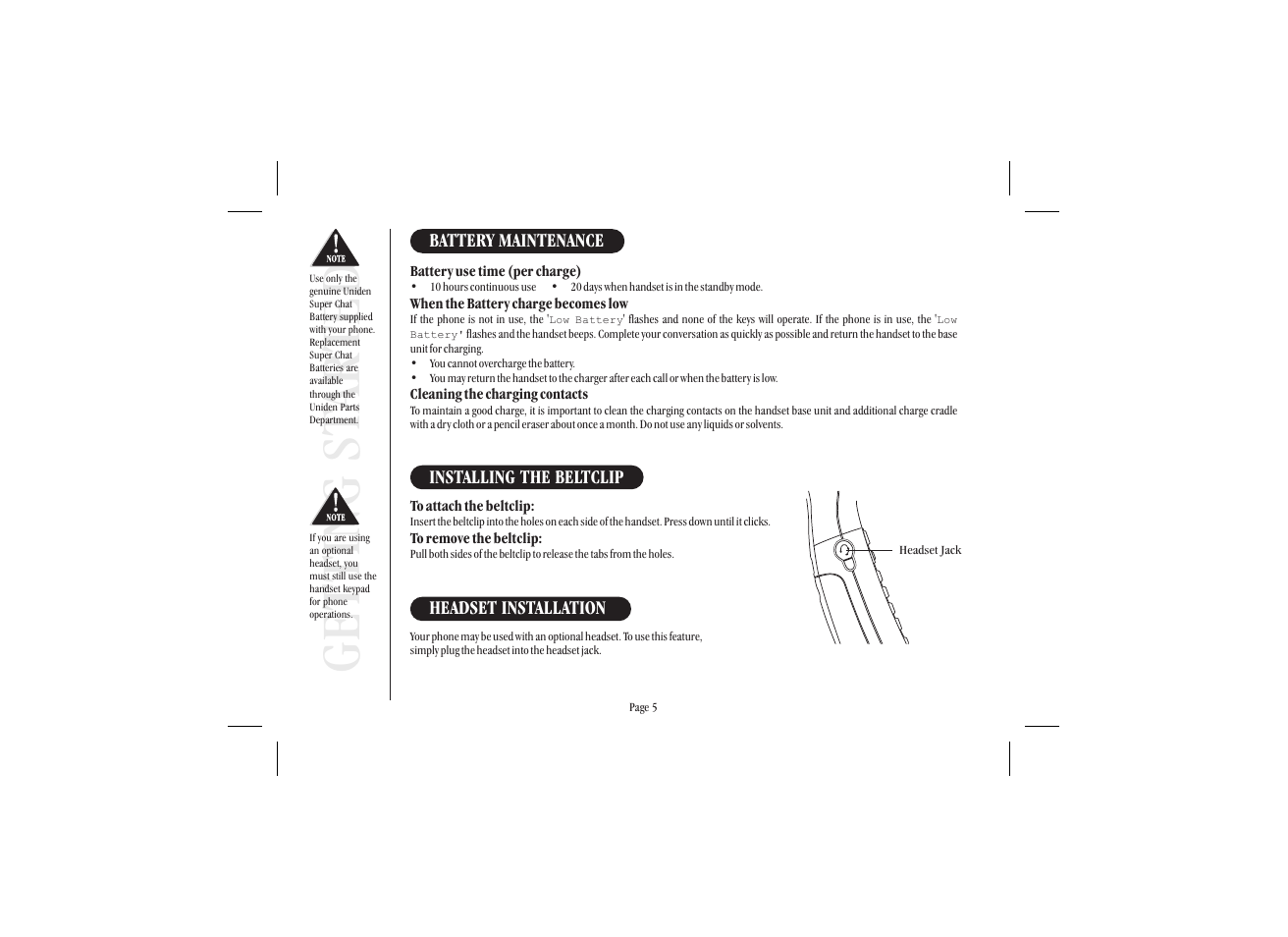 Get ting st ar ted | Uniden XS915 User Manual | Page 9 / 24