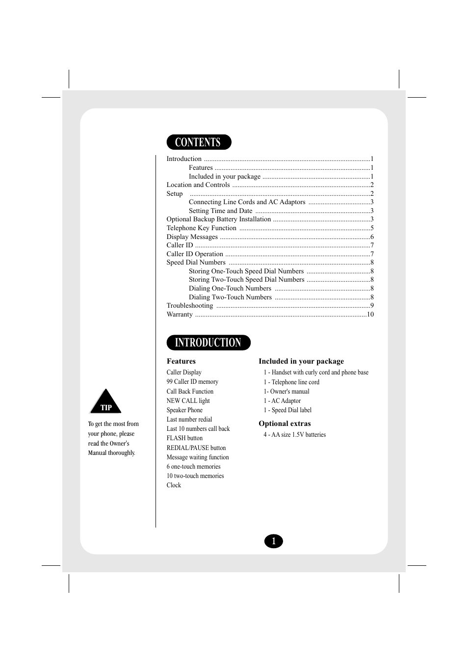 Contents introduction | Uniden FP203 User Manual | Page 2 / 12