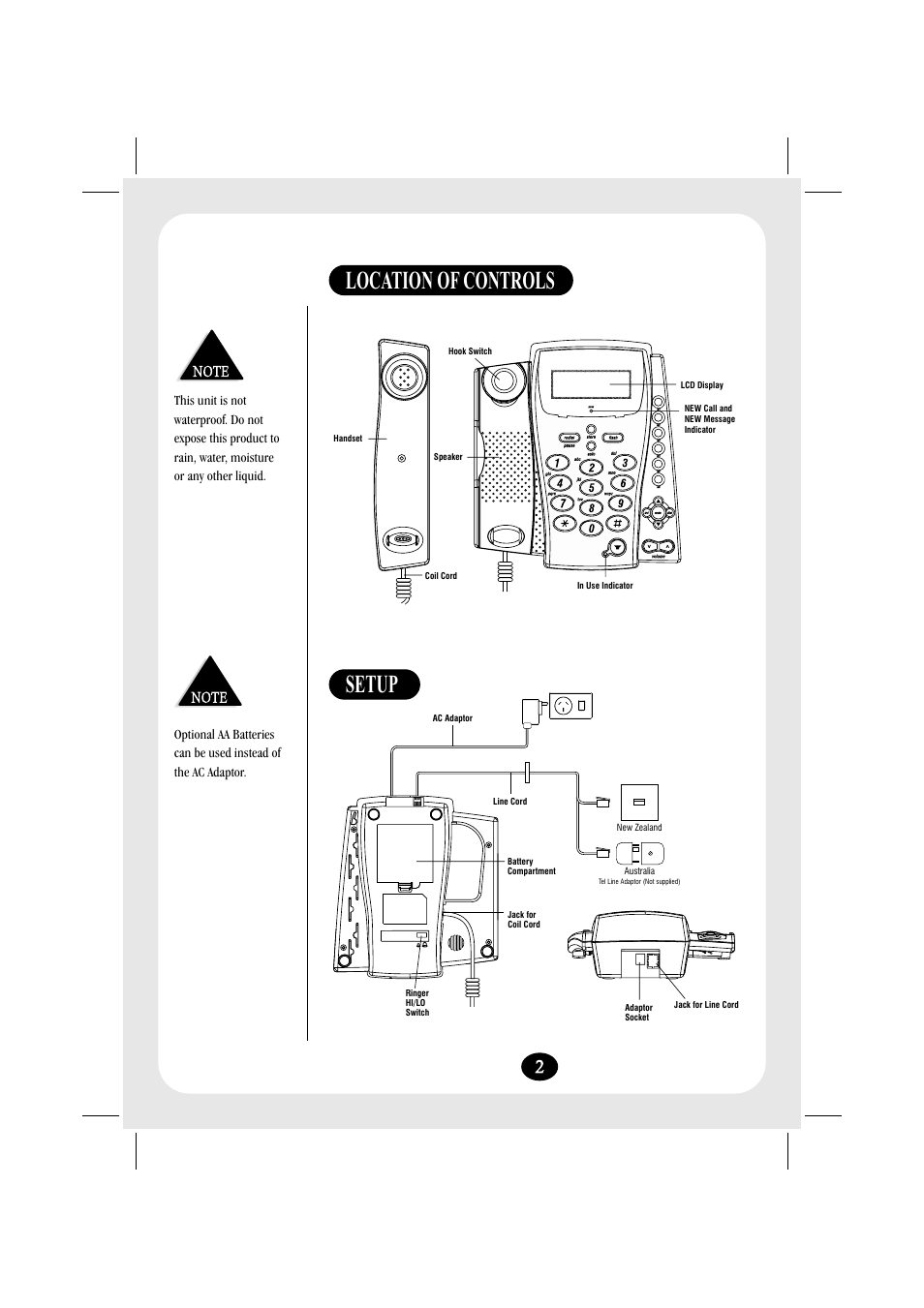 Setup location of controls | Uniden FP203 User Manual | Page 3 / 12