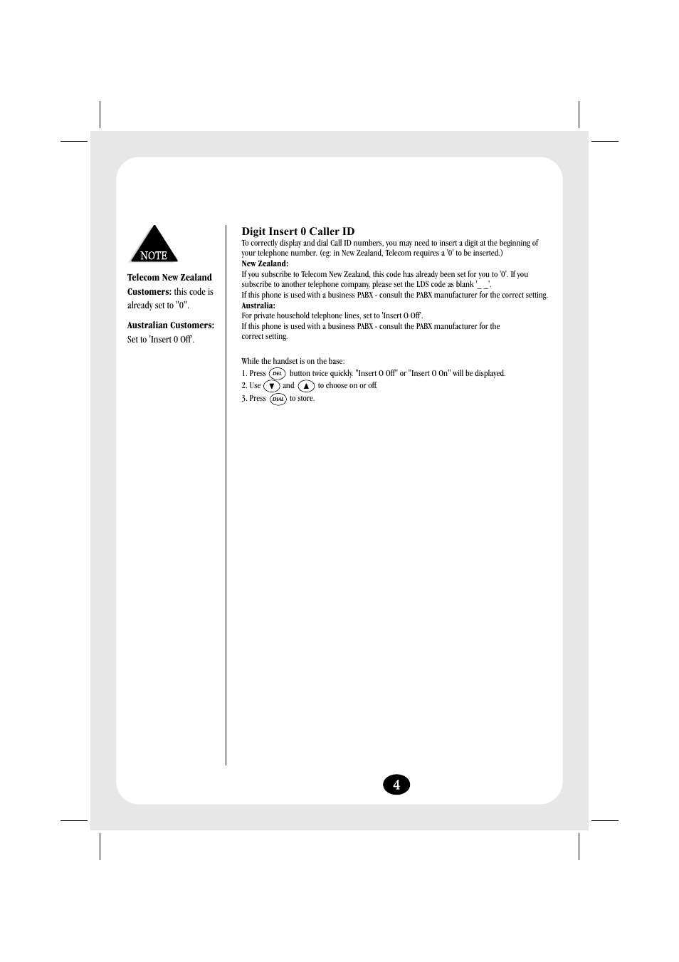 Digit insert 0 caller id | Uniden FP203 User Manual | Page 5 / 12