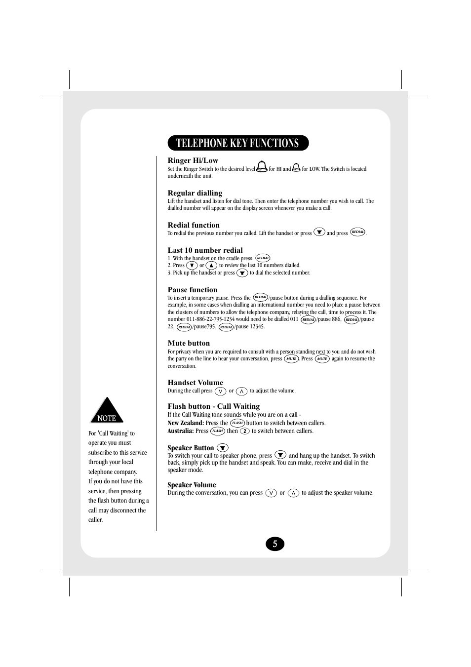 Telephone key functions | Uniden FP203 User Manual | Page 6 / 12