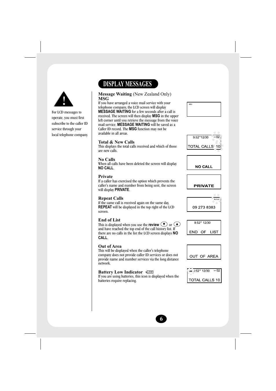 Display messages | Uniden FP203 User Manual | Page 7 / 12