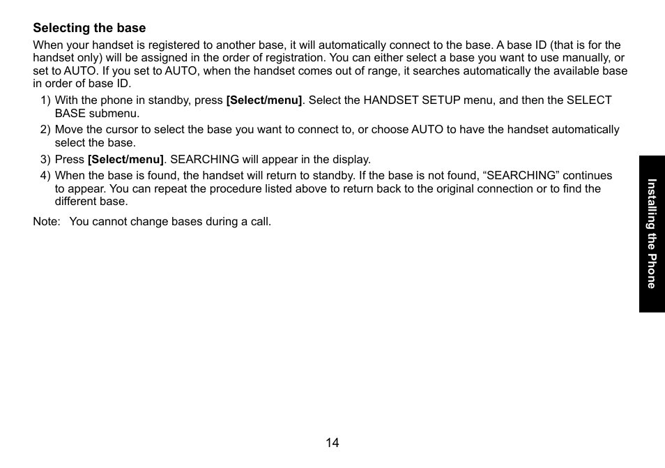 Selecting the base | Uniden DECT3080 User Manual | Page 15 / 68