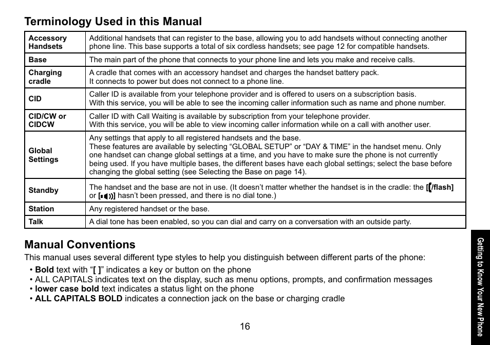 Terminology used in this manual, Manual conventions | Uniden DECT3080 User Manual | Page 17 / 68
