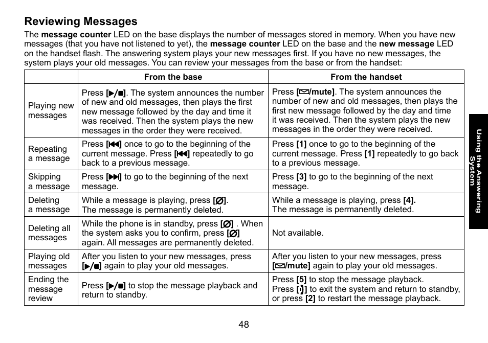 Reviewing messages, Reviewing.messages | Uniden DECT3080 User Manual | Page 49 / 68