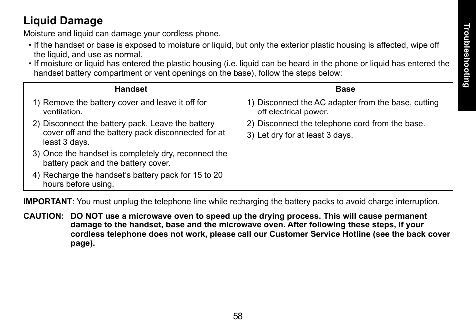 Liquid damage, Liquid.damage | Uniden DECT3080 User Manual | Page 59 / 68