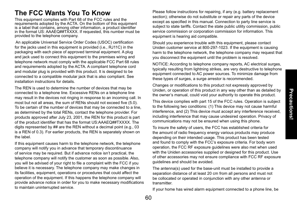 The fcc wants you to know, The.fcc.wants.you.to.know, Precautions | Uniden DECT3080 User Manual | Page 61 / 68