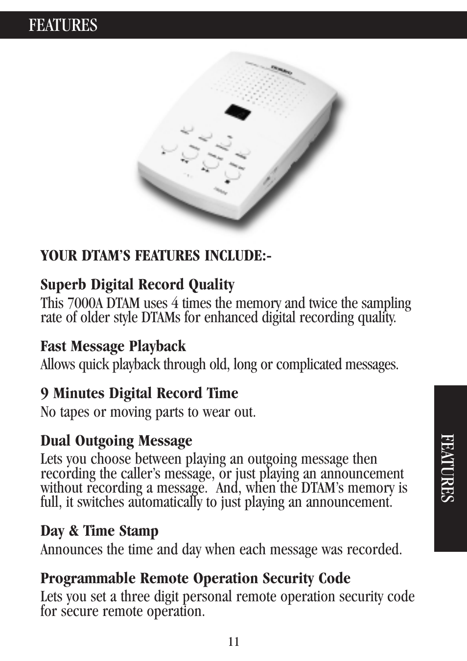 Features, Features fea tures | Uniden 7000A User Manual | Page 11 / 42