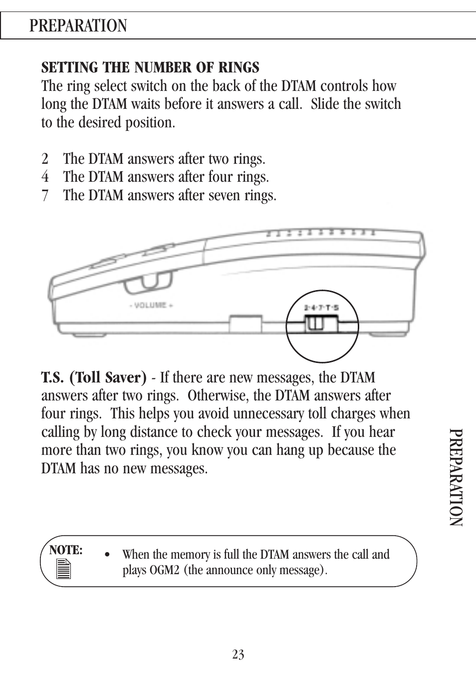 Setting the number of rings, Preparation prep ara tion w arranty | Uniden 7000A User Manual | Page 23 / 42