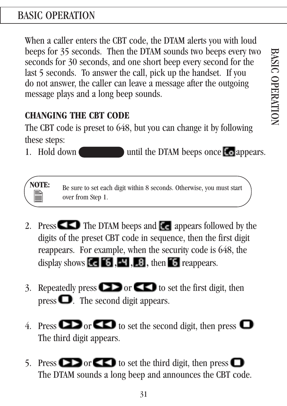 Changing the cbt code, Basic operation basic opera tion | Uniden 7000A User Manual | Page 31 / 42