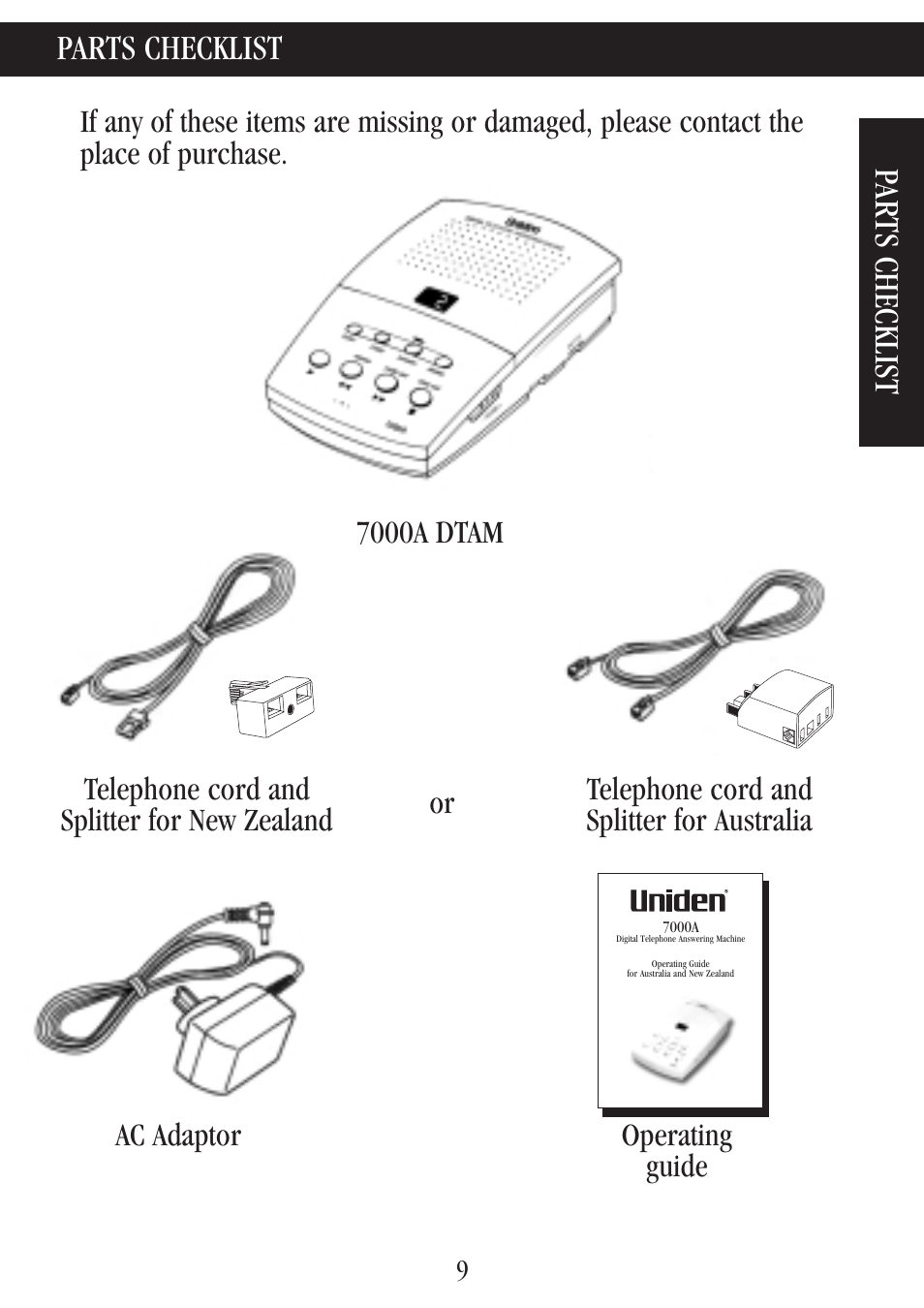 Parts checklist | Uniden 7000A User Manual | Page 9 / 42