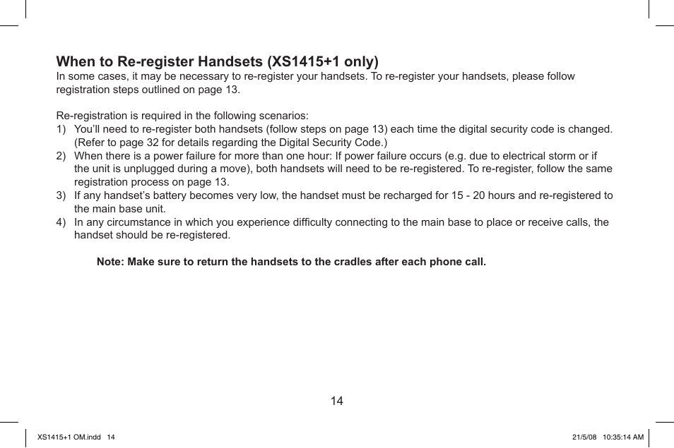 Uniden XS1415/1415+1 User Manual | Page 15 / 44