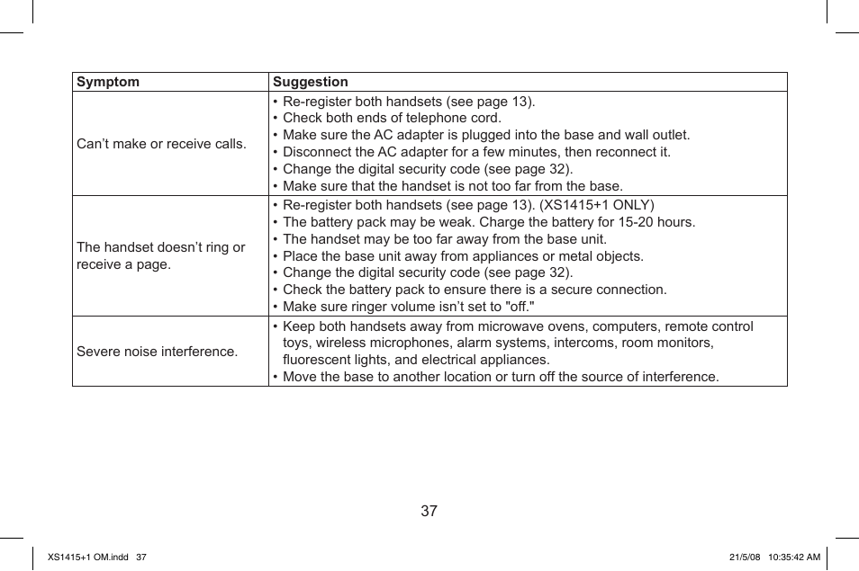 Uniden XS1415/1415+1 User Manual | Page 38 / 44