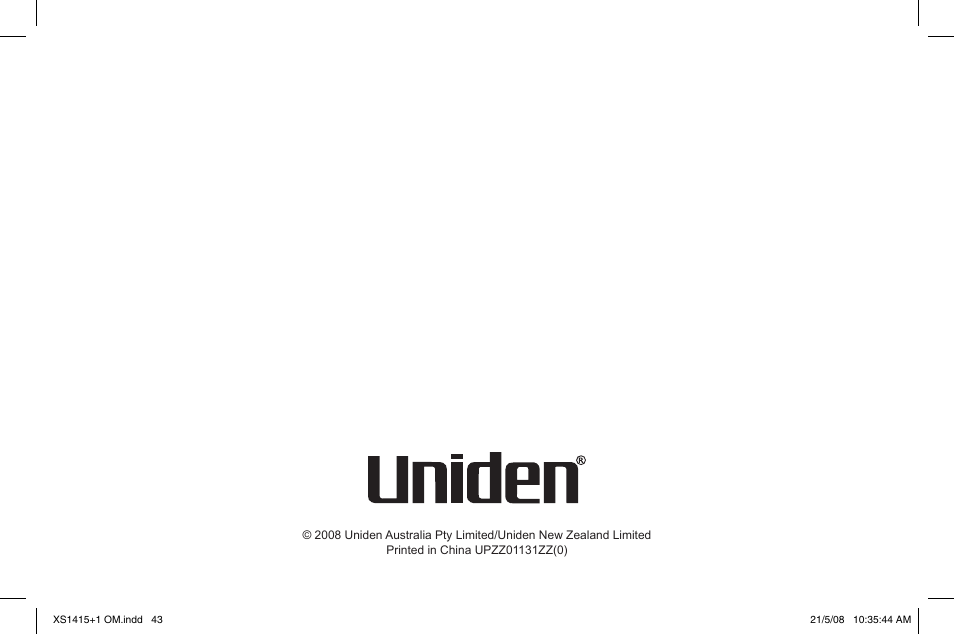 Uniden XS1415/1415+1 User Manual | Page 44 / 44