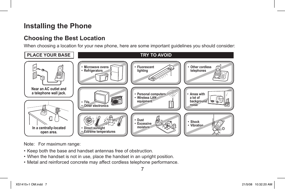 Installing.the.phone, Choosing.the.best.location | Uniden XS1415/1415+1 User Manual | Page 8 / 44