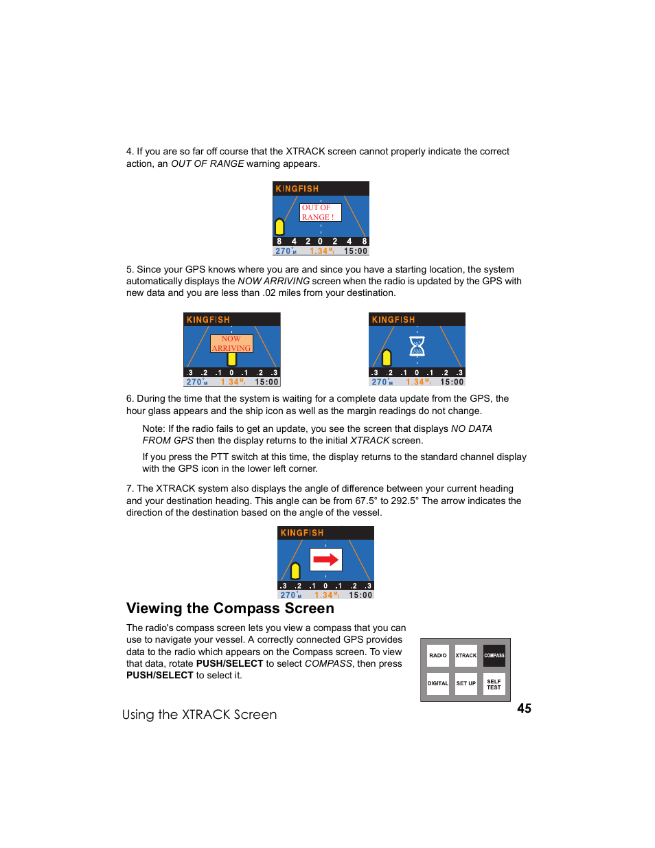 Viewing the compass screen, Using the xtrack screen | Uniden UM-525 User Manual | Page 45 / 60