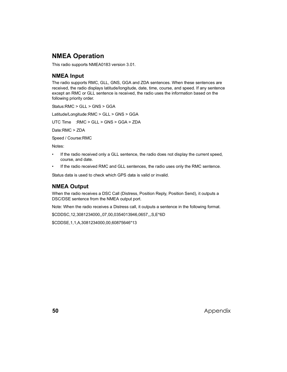 Appendix nmea operation | Uniden UM-525 User Manual | Page 50 / 60