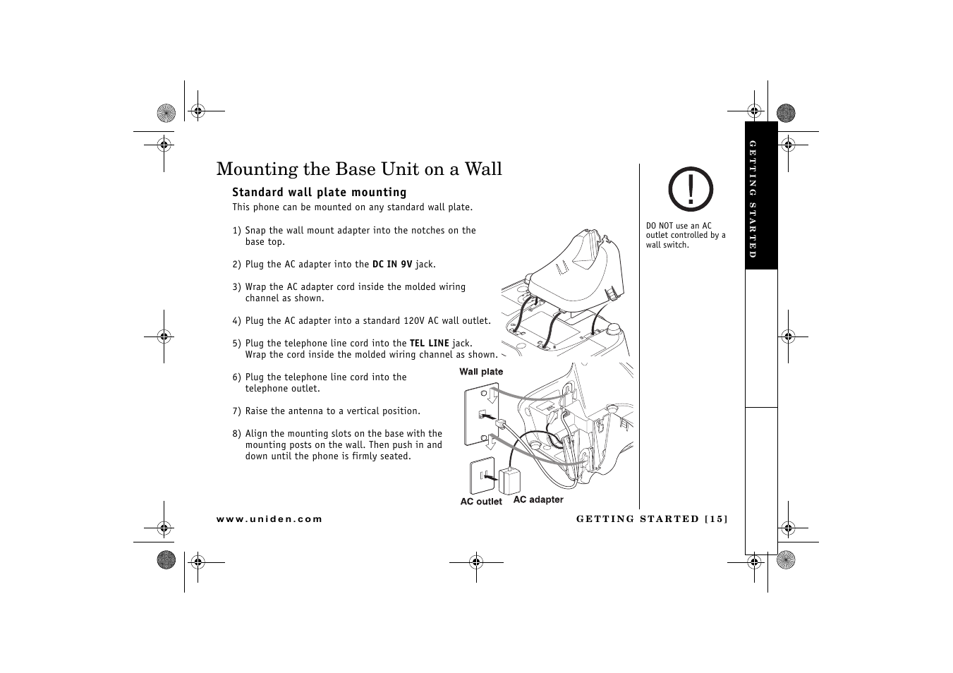 Mounting the base unit on a wall | Uniden DCX 640 User Manual | Page 17 / 88