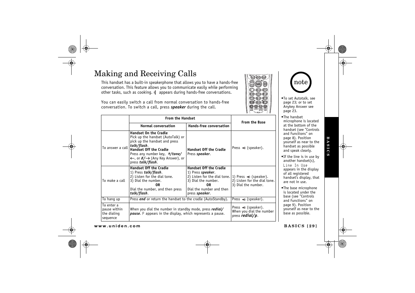Making and receiving calls | Uniden DCX 640 User Manual | Page 31 / 88