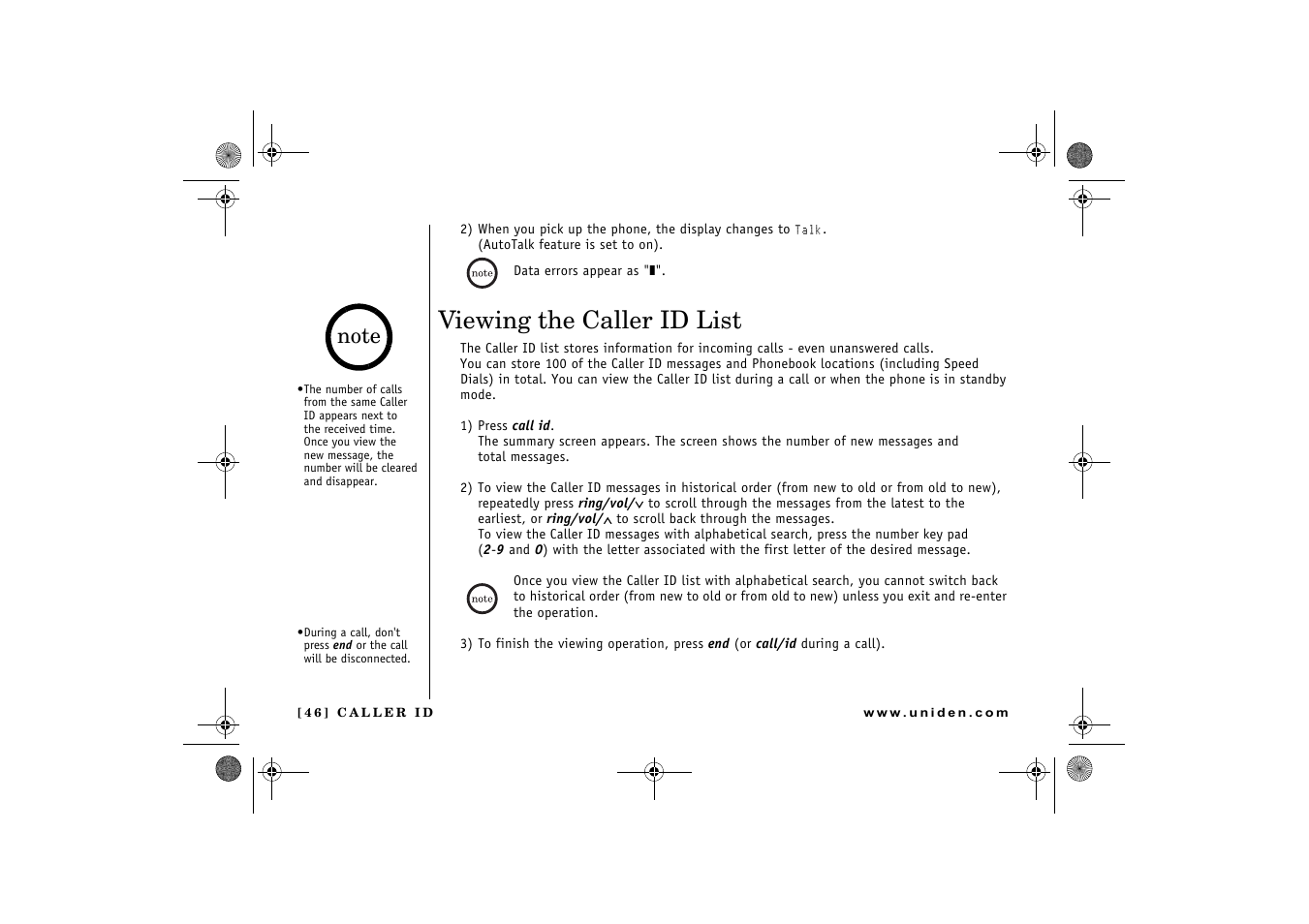 Viewing the caller id list | Uniden DCX 640 User Manual | Page 48 / 88