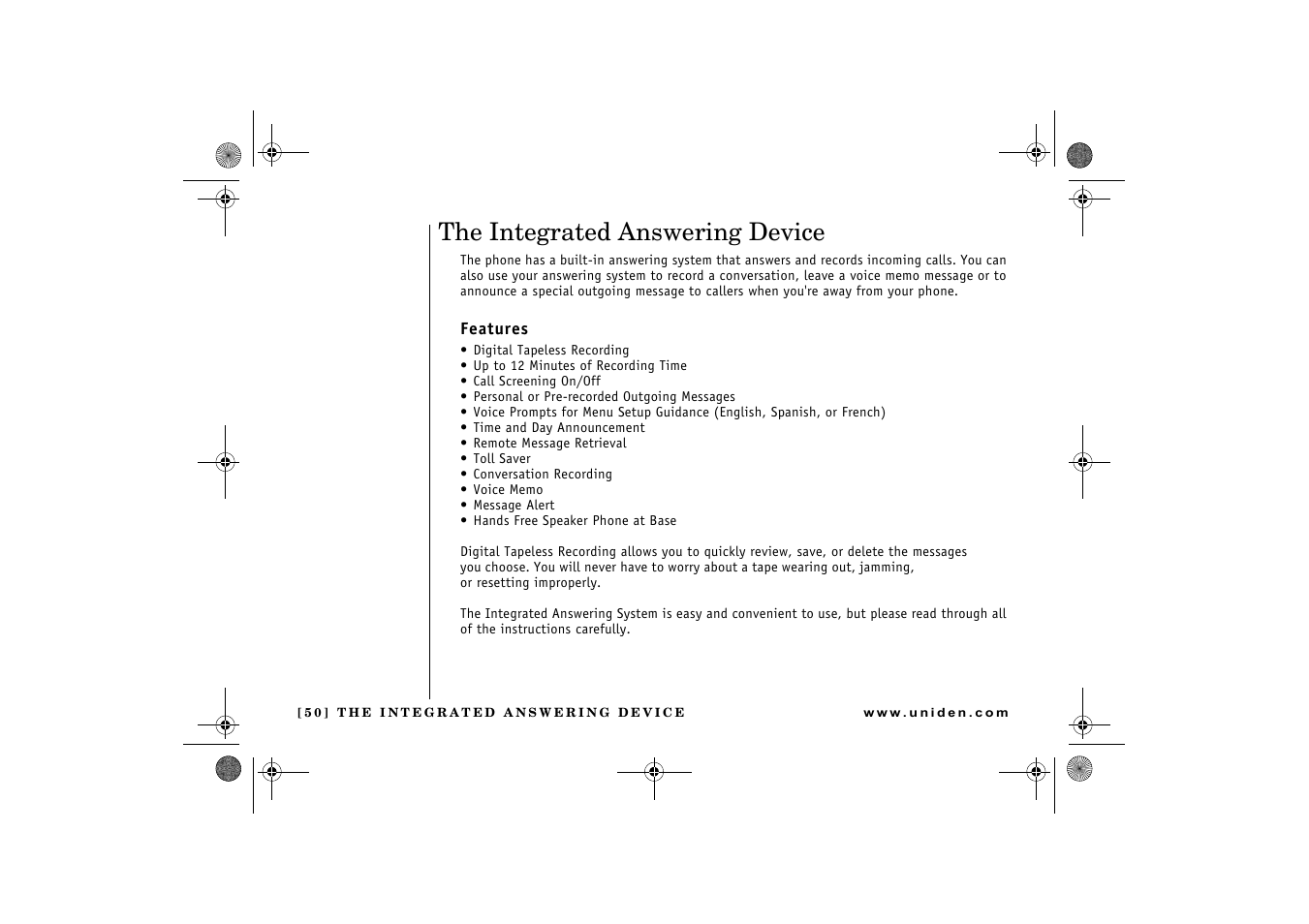 The integrated answering device | Uniden DCX 640 User Manual | Page 52 / 88