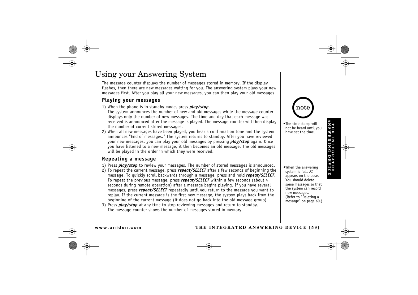 Using your answering system | Uniden DCX 640 User Manual | Page 61 / 88