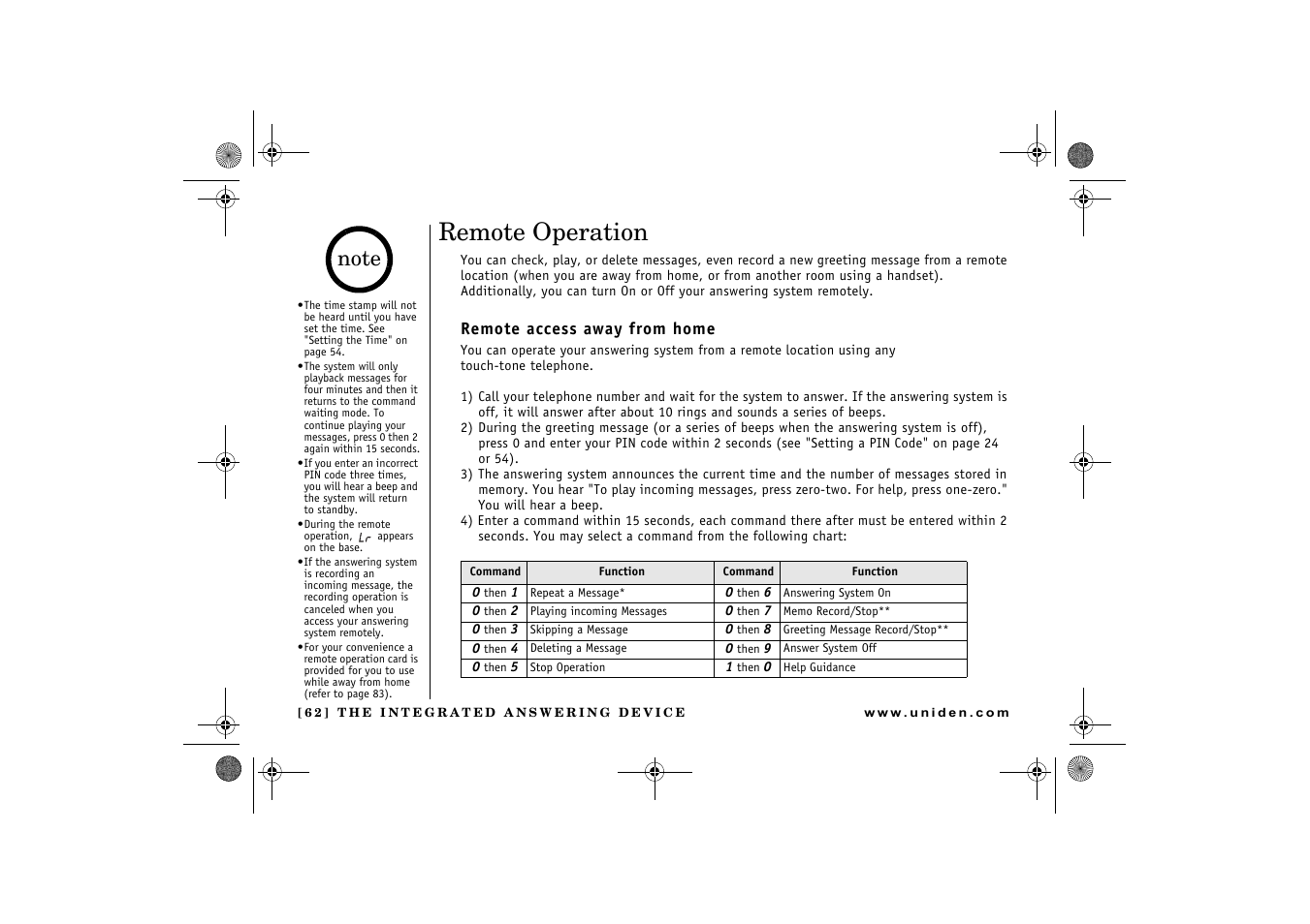 Remote operation | Uniden DCX 640 User Manual | Page 64 / 88